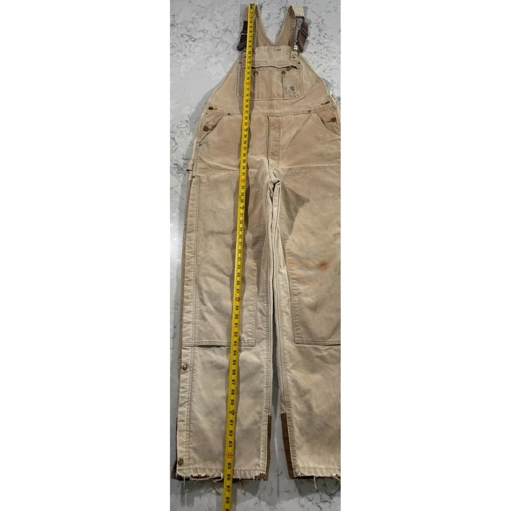 Carhartt Bib Overalls Mens 38x36 Brown Duck Canvas Insulated Workwear R41 BRN